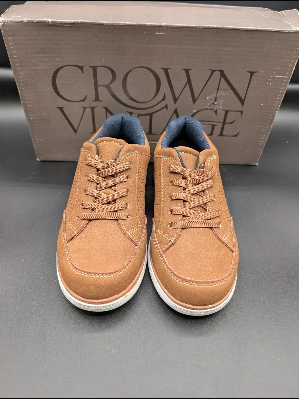 Crown Vintage Kid's Tan/Brown Perforated Casual Sneakers